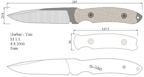 чертеж ножа для охоты. Нож удобен для снятия шкур